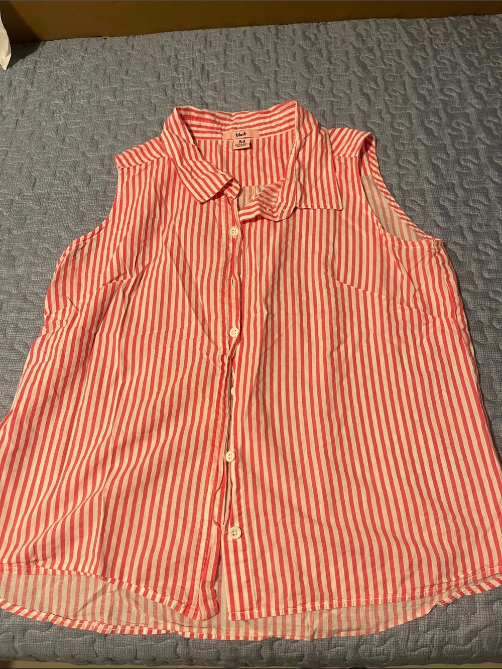 Blush Sleeveless Striped Button-Up Top - Red & White